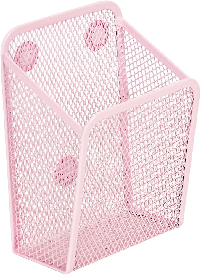 LUCYCAZ Magnetic Pen Holder - Single Magnetic Pencil Locker Holder Organizer, Pink Mesh Marker Holder Pen Basket for Whiteboard, Refrigerator and Locker | Mesh Marker Holder Pen Basket for Whiteboard, Refrigerator and Locker (Pink)