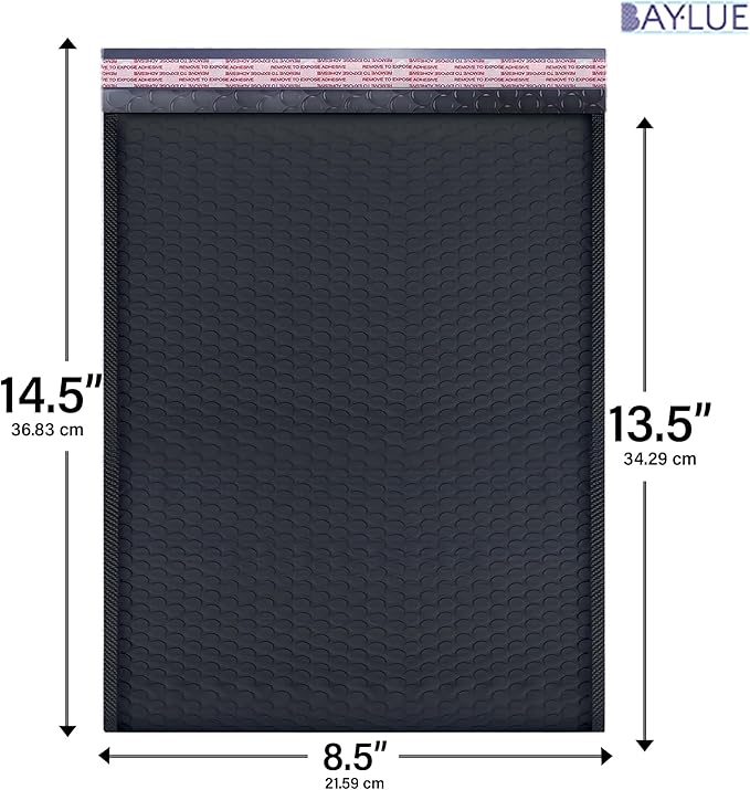 Black 8.5x14.5 Inch Poly Bubble Mailers #3 |Self Seal Padded Envelopes | Air Cushioned Bubble Mailer | Usable Size 8.5x13.5 Inch | 100 Pack Bulk | Waterproof | Lightweight Mailing Shipping Bags