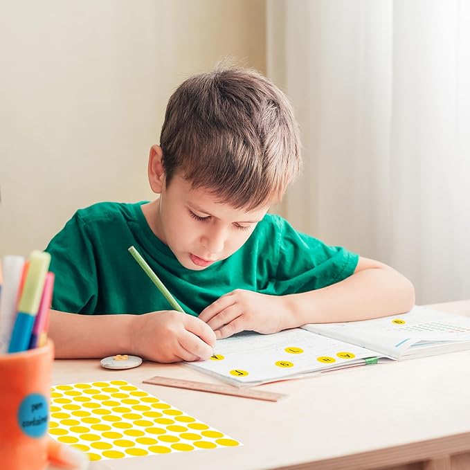 3500 Pieces Dot Stickers, 3/4 inch Black Coding Labels Circle, Yellow Dot Stickers for Office, Classroom, Students