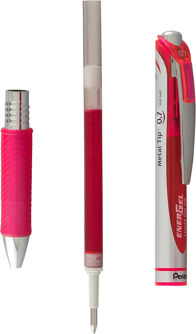 Pentel EnerGel RTX Retractable Liquid Gel Pen,Medium Line,Metal Tip,Pink/Violet Ink,(BL77BP2PV),2 Count (Pack of 2)