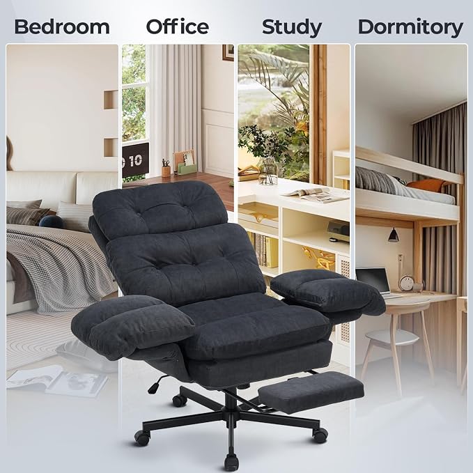 Criss Cross Office Chair with Foot Rest, Big and Tall Desk Chair with Flip Armrests for Pets & Cross Legged Sitting, Comfy Executive Ergonomic Office Reclining Computer Gaming Vanity Chair, Gray