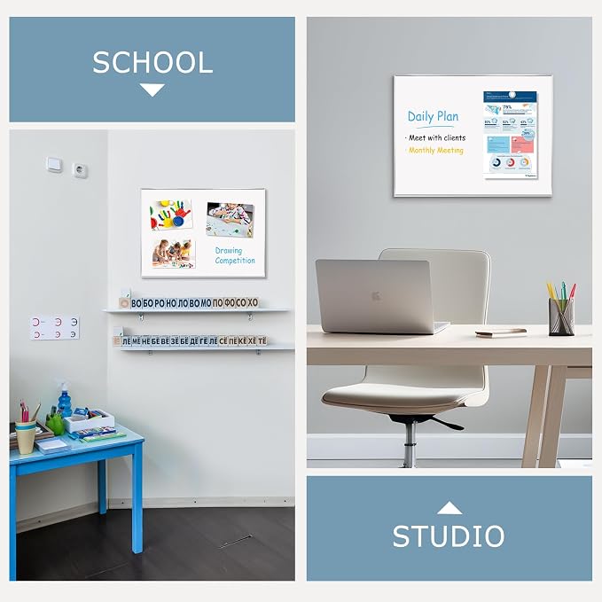 Magnetic Whiteboard, 24" x 18" Dry Erase White Board for Wall | Silver Aluminum Frame, Easy to Write and Erase, Wall Mounted, Presentation Board, for Home, Office, School, Kitchen