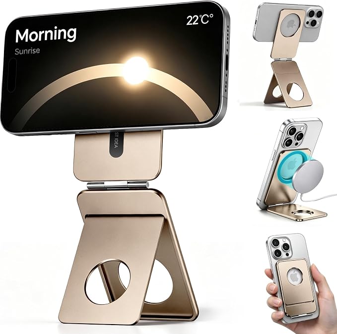 1ST IDEA for Magsafe Tripod, Tripod for iPhone Lightweight Aluminum Alloy & Angle Adjustment & Strong Magnets iPhone Tripod Stand Compatible with 17/16/15/14/13/12 (Included Metal Ring)