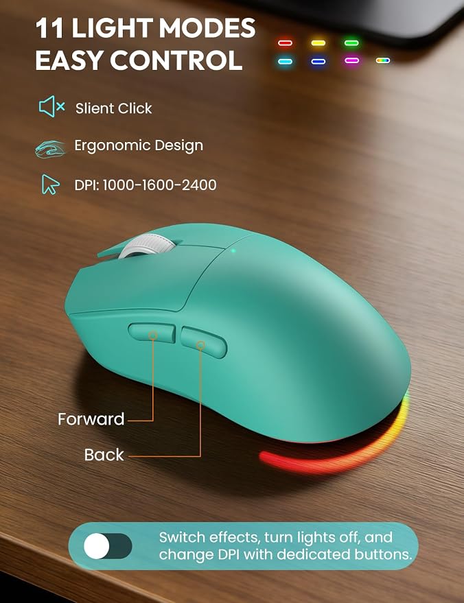 Wireless Keyboard and Mouse, Backlit Typewriter with Magnetic Wrist Rest | Phone Holder, Light Up Round Keycaps, Lighting Mouse, 2.4GHz Cordless Set for Mac, Windows, PC, Laptop, SABLUTE
