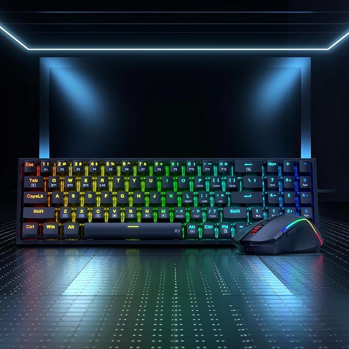 Redragon S136 Gaming Keyboard & Mouse Combo, 75% K628 Tri-Mode Wireless RGB Mechanical Keyboard and 7200 DPI Wireless Gaming Mouse Bundle, Convenient Shared Dongle