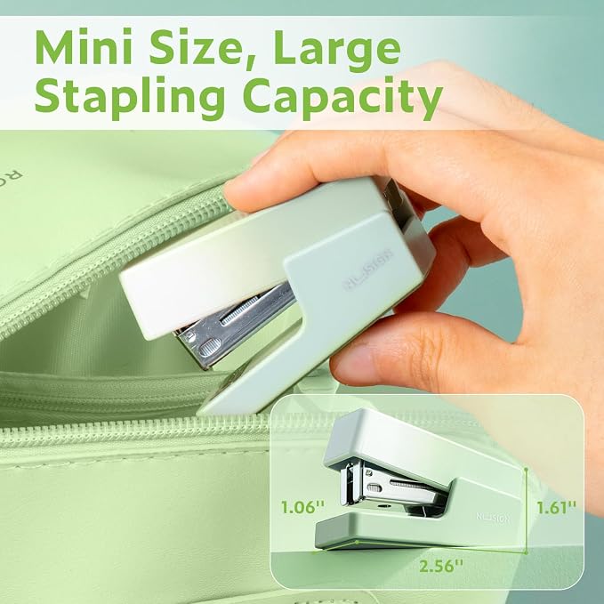 NUSIGN Mini Stapler with 830 Staples, Small Cute Desk Staplers, 25 Sheet Capacity, Green-White Gradient