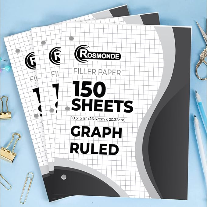 6750 Sheets Loose Leaf Paper Bulk, 45 Pack, Graph Paper Bulk | Bulk Grid Paper, 4x4, 8" x 10.5", Thick Graphing Paper, Fights Ink Bleed, 3 Hole Punched, Quad Ruled Sheets, Bulk Supplies