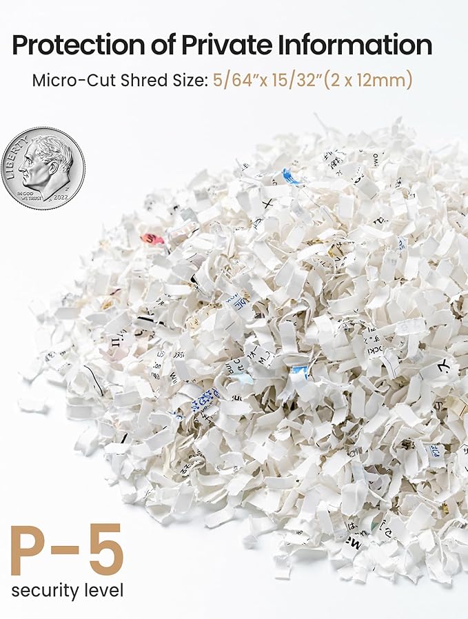 200-Sheet P-5 Micro-Cut Heavy-Duty Paper Shredder, 60-Min Continuous Run, 8.5-Gal Bin, Auto Jam-Proof, Home Office, High-Security