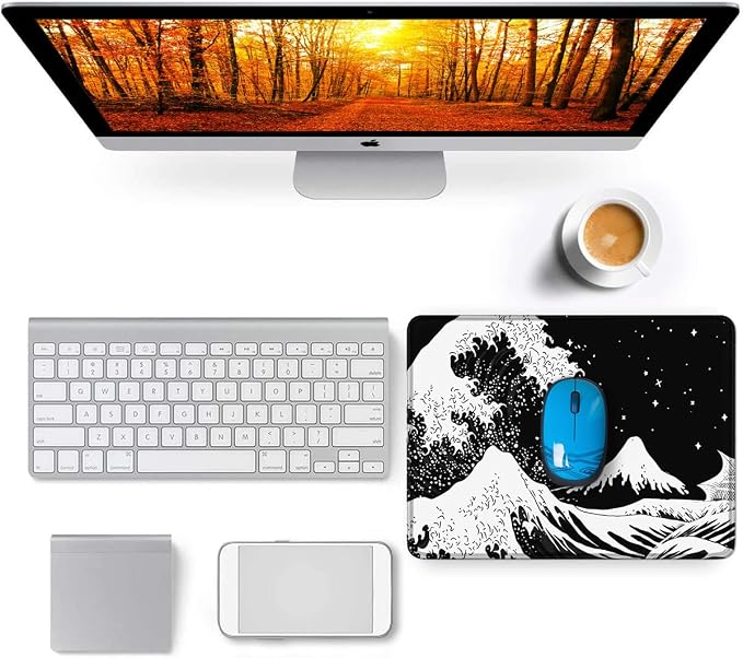 Large Gaming Mouse Pad with Double Stitched Edges, 14.9 x 11.7 inches Premium-Textured & Waterproof Mousepad, Nonslip Natural Rubber Base Mouse pad for Laptop,Computer, Office, Wave White