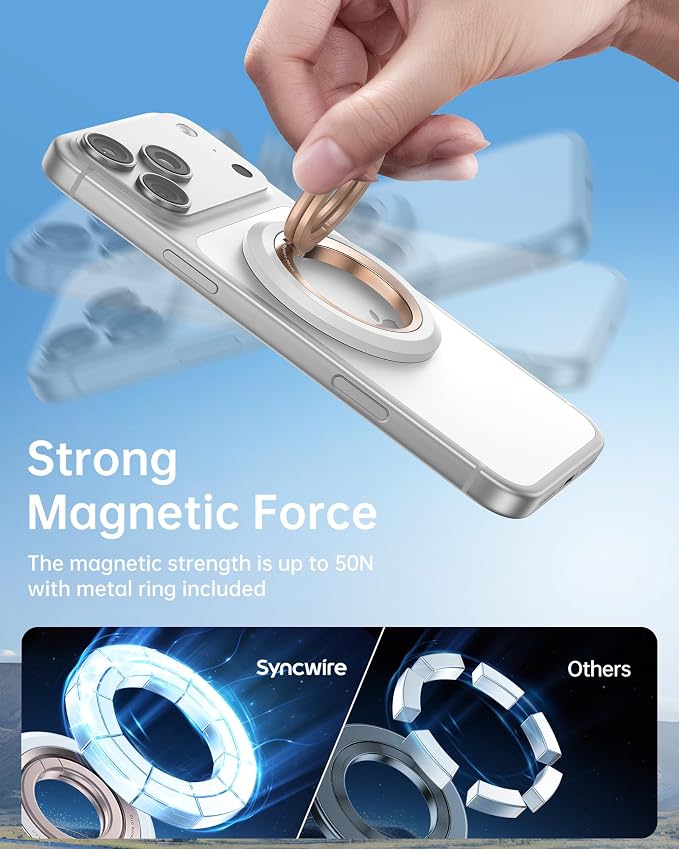 SYNCWIRE Magnetic Phone Ring Holder, for MagSafe Phone Grip Stand Kickstand | 360° Rotation, Double-Sided Magnet, Cell Phone Grip Finger Holder, for iPhone 17 16 15 14 13 12 Pro Max, MagSafe Accessories