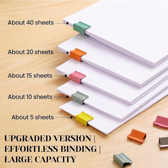 6 Pcs Portable Binder Clip Stapler with 300 Reusable Clips, Mini Stapler | Damage-free, No-drilling, Reusable Clam Clip 6 Colors, Handheld Paper Clam Clip Dispenser for School Office Fixing Documents