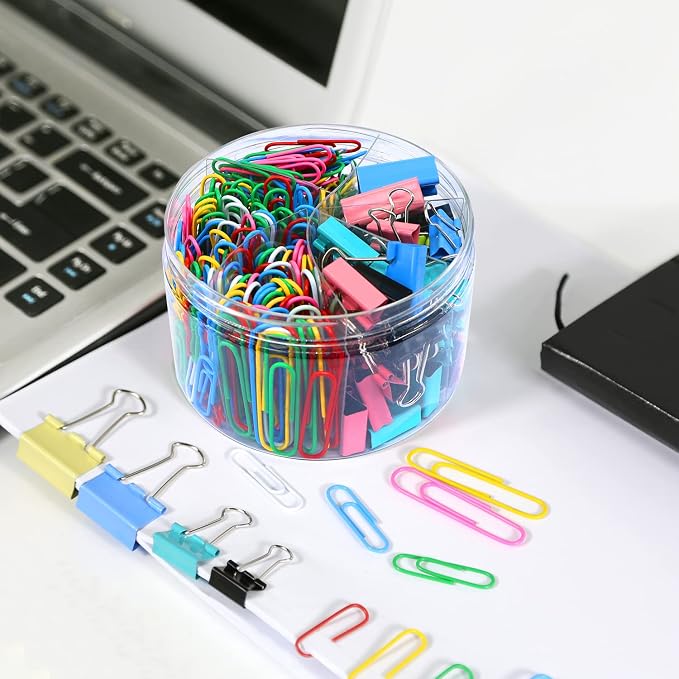 Paper Clips Binder Clips, 340 Assorted Size Paper Clip and Binder Clip Set | Assorted Color Large Medium Small Binder Clips and Paper Clips Set for Home School Office Use, Packaged in a Box