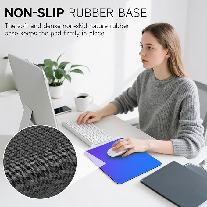 Premium Mouse Pad with Stitched Edges – 10.2 x 8.3 in | Smooth, Washable Mat with Non-Slip Base | Personalized Cute MousePads for Laptop, Computer, Office, Home (Blue-Purple Gradient)