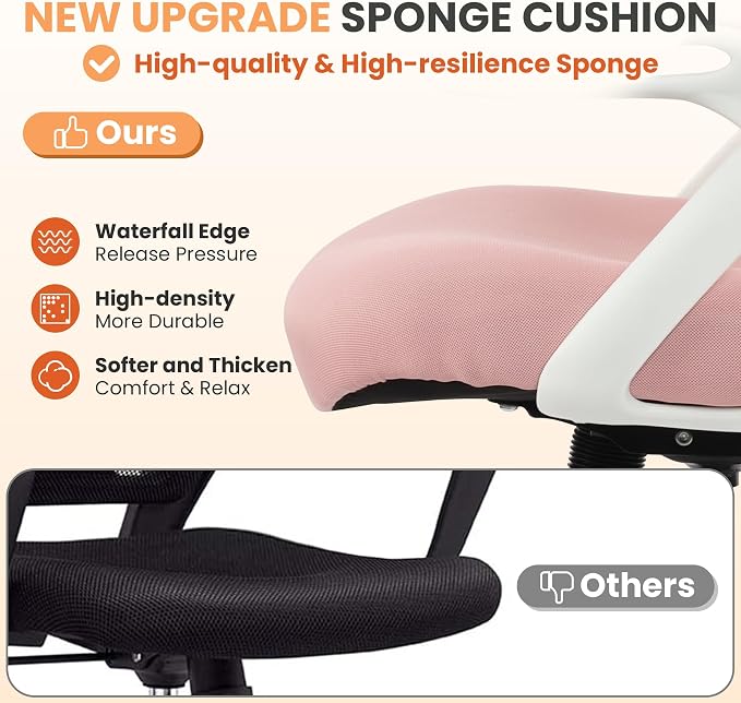 Drafting Chair Tall Office, Ergonomic Standing Desk Stool Adjustable Big and Tall Drafting Office Chair with Flip-Up Armrests, Mesh, Pink