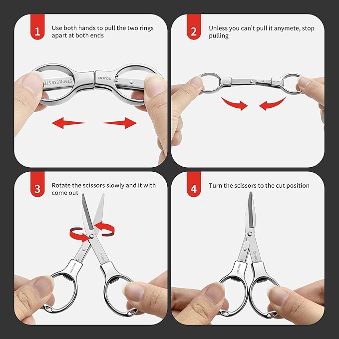 3 PCS Folding Small Scissors, Secure Keychain Scissors, Stainless Steel Retractable Mini for Office, Travel, Fishing