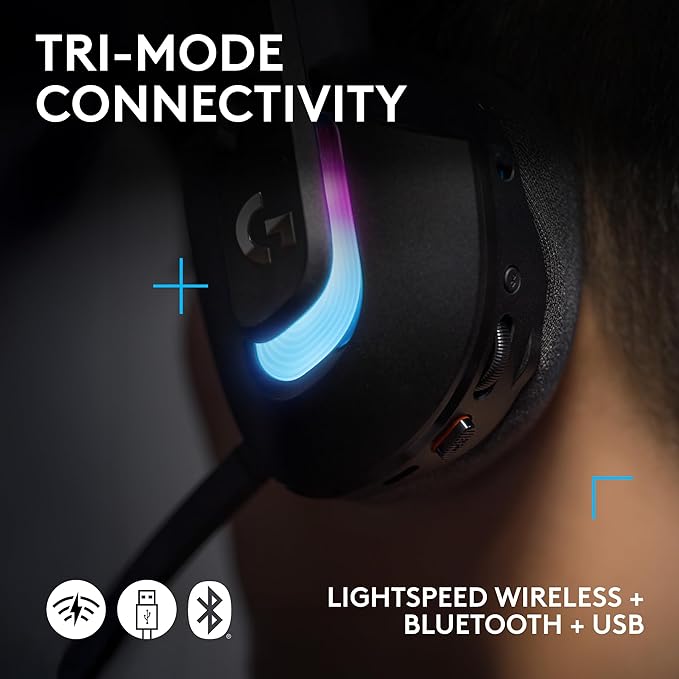 Logitech G522 Lightspeed Wireless Gaming Headset, Full-Band Mic, Advanced Audio, Tri-Connect (Lightspeed, Bluetooth, USB A to C), LIGHTSYNC RGB, for PC & Nintendo Switch/Switch 2 – Black