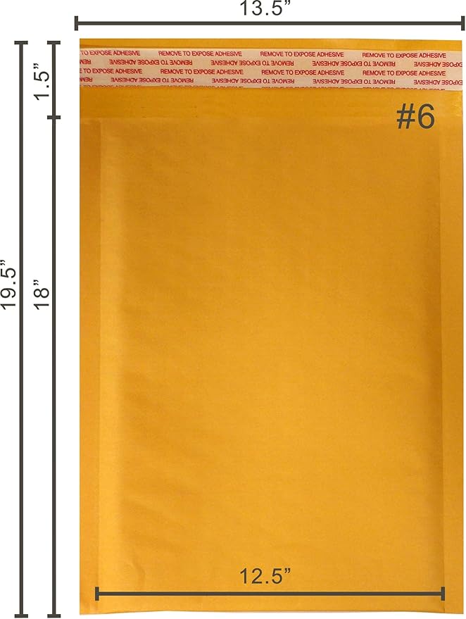 Yens Kraft Bubble Mailers 12.5x19 50 Pack Self Seal Adhesive Shipping Bags, Cushioning Padded Envelopes for Shipping, Mailing, Packaging Useable Space 12.5x18 KF#6-50