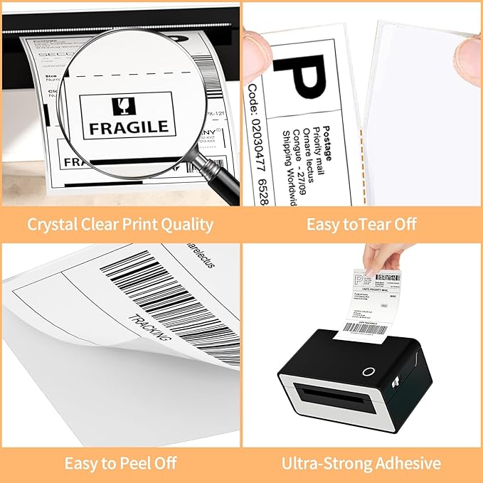 16 Rolls 4" x 6" Direct Thermal Printer Label, 250 Labels/Roll, Total 4000 Thermal Shipping Labels, Strong Adhesive, Commercial Grade, Perforated, Compatible with Most Thermal Printers (NOT for DYMO)