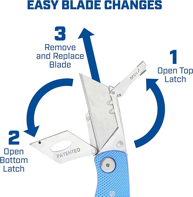 Sheffield Utility Knife and Mini Box Cutter with Aluminum Handles | Folding Utility Knife Set Accepts Std and Mini Utility Knife Blades for Use in Warehouse, Construction, or DIY