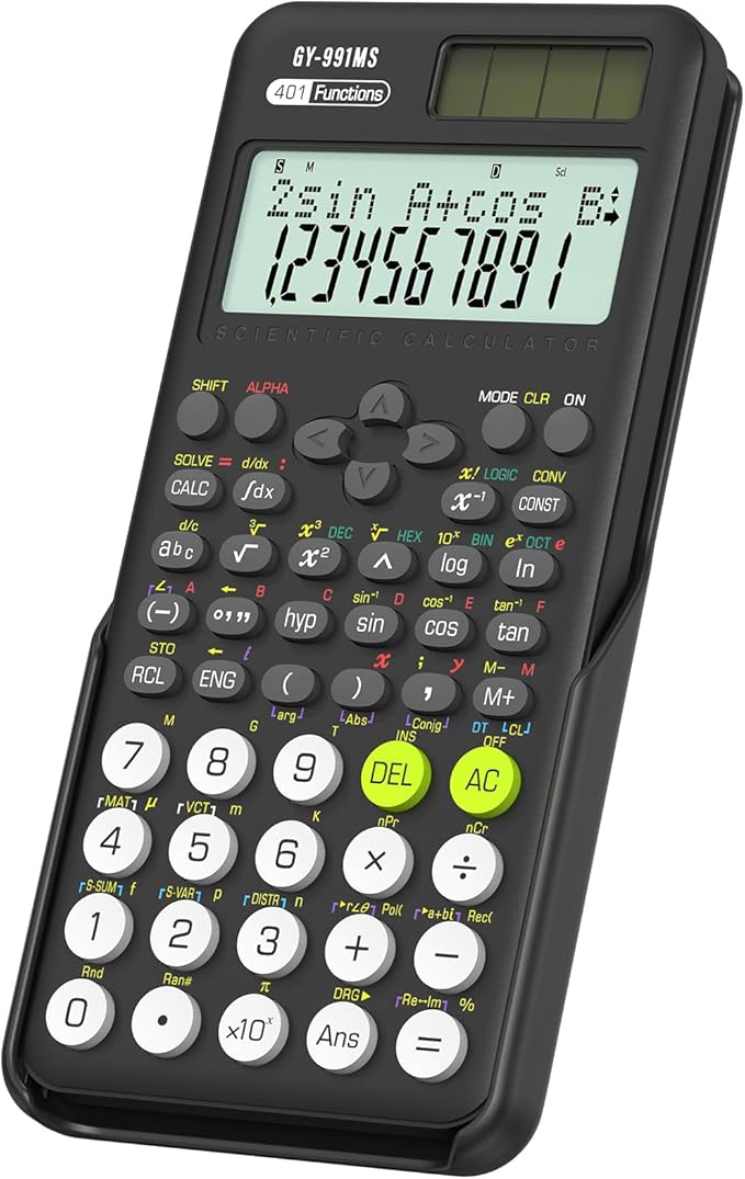 991MS 401 Functions 2-Line Display Desktop Calculator with Sliding Cover | Scientific Calculator School Supplies, ROATEE Solar Battery Power Kawaii for Middle High School Student and Teacher Black