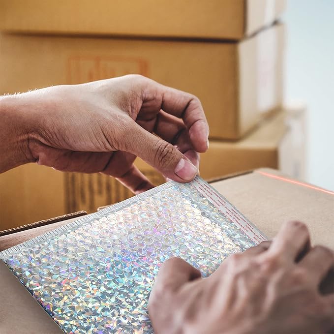 30 Pieces Holographic Bubble Mailers Padded Mailer Holographic Bubble Mailers Padded Envelopes Self Sealing Cushion Envelopes for Mailing, Shipping and Packing(Silver, 9.5 x 6 Inch)