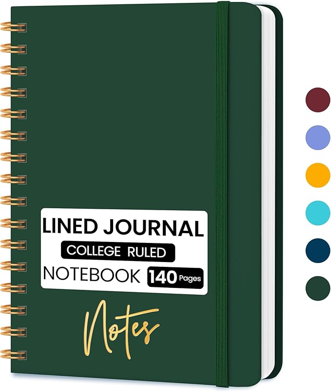 Lined Spiral Journal Notebook, A5 College Ruled Notebook for Journaling, Note-Taking, and Daily Planning, Durable Hardcover with an Elegant Design，Dark Green