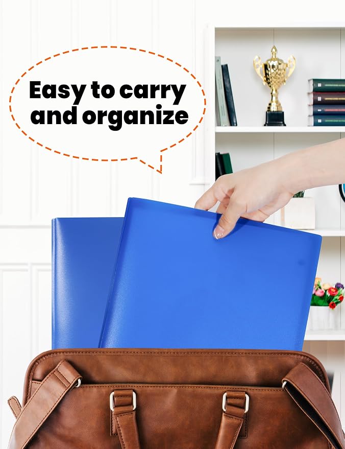 SUNEE 12-Pack Blue Plastic Folders with Pockets and Prongs, Letter Size, 9 x 11.5 in