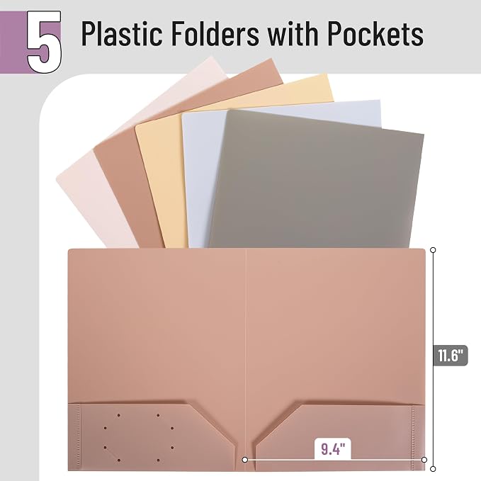 Mr. Pen- Plastic Folders with Pockets, 5 pcs | Aesthetic File Folder with Business Card Slot, 2-Pocket Folder, Back to School, Office, Filing Supplies