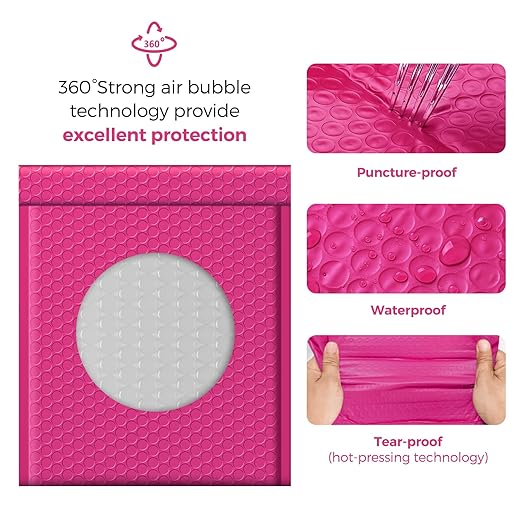 Fuxury 500 Pack Pink Bubble Mailers 8.5x12" Medium Opaque Bubble Envelopes Strong Adhesion Padded Mailer Thick Padded Envelopes for Small Business Mailing Books Clothes Makeup Supplies