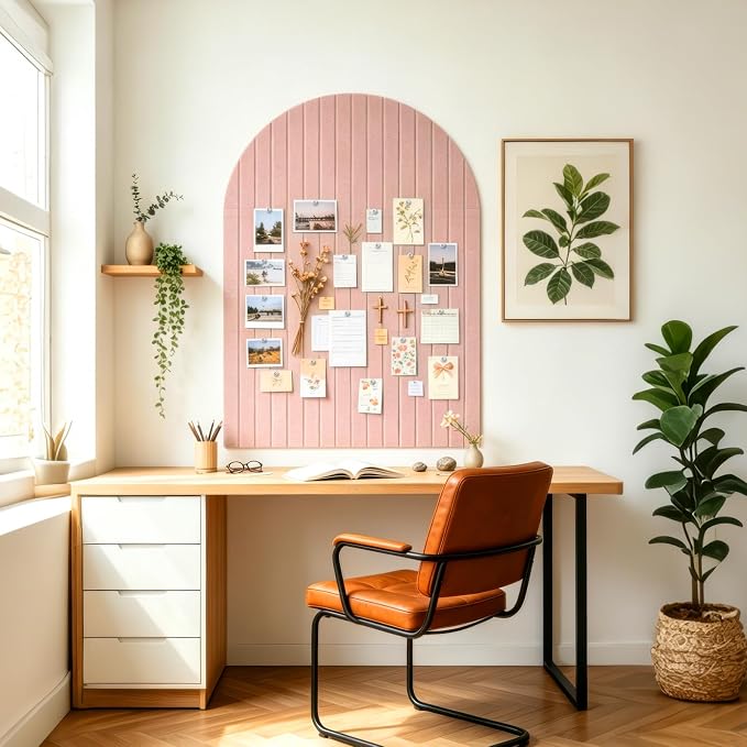 Large Arched Felt Bulletin Board, 35''x24''-6 Pack Cork Board with 30 Pushpins & 48 Residue-Free Adhesive Tabs, Decorative Photo Picture Board for Home Office School Wall