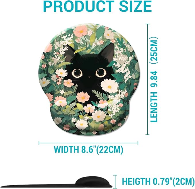 Hancynir Black Cat Flower Ergonomic Mouse Pad with Wrist Support Desk Decor | Gel Mouse Pads Wrist Rest, Cute Funny Comfortable Computer Mousepad, for Gaming Laptop Work Home Accessories Office Supplies