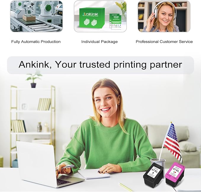 Ankink 67XL Black Ink Cartridge Replacement for HP 67 XL (2-Pack) use with DeskJet Envy 2755e 6055e 2700 2700e 6000 6000e 4155e 2734e 6455e 6400 2752e 4100 4100e 6400e 6458e Printer 67XXL