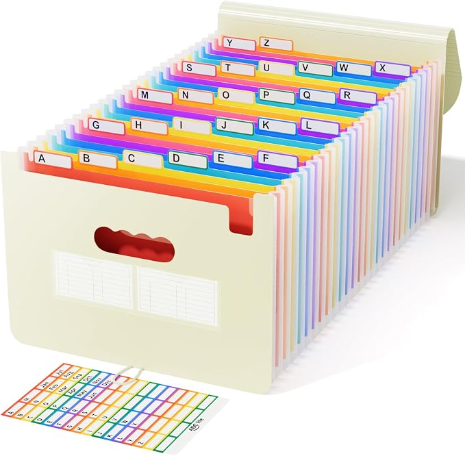 ABC life 26-Pocket Accordion File Organizer, Expanding File Folder | Letter/A4 Size, Plastic Monthly Bill & Tax Receipt Holder with A-Z Tabs for Home, Office, Classroom - Beige Color