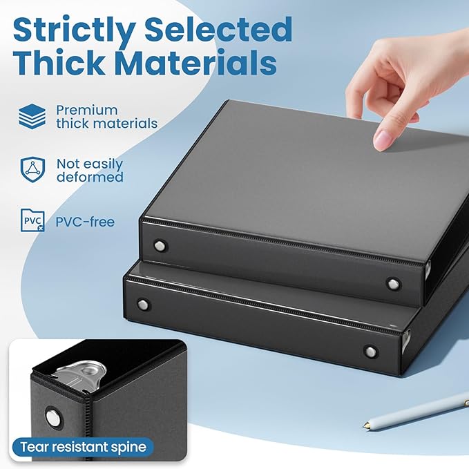 SUNEE 1 Inch Binders 3 Ring 4 Pack, PVC-Free Clear View 1" Binders (Fits 8.5x11 Inches) for School, Office & Home Use, Black