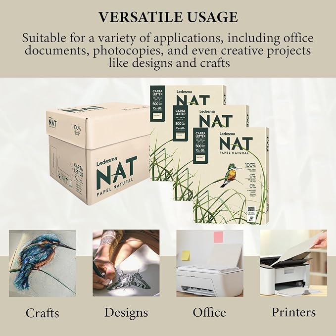 Sugarcane Pulp Printer Paper 8.5"x11" (3 Reams / 1500 Sheets) | Tree-free sugarcane pulp paper. Unbleached, no dyes. For all office and photocopy printers, designs and crafts
