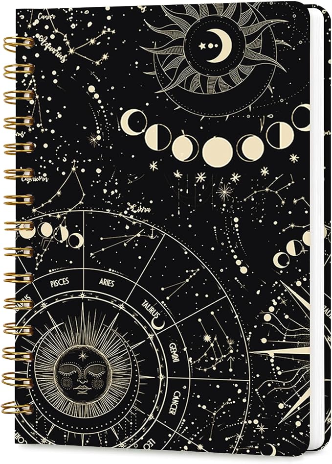 Lined Spiral Journal Notebook for Work A5, 160 Pages, Stars | College Ruled Spiral Journal for Women, Hardcover with Elegant Design for Note-Taking, 5.5 * 8.25 inch
