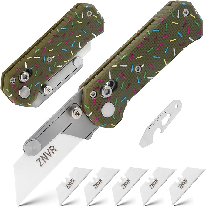 Premium Folding Utility Knife with 5 Extra Ceramic Blades, Box Cutter, Heavy duty & Lightweight Design, G10 Handle, Pocket clip, safety Lock, EDC Pocket Knife for home, Office, Factory, Camping