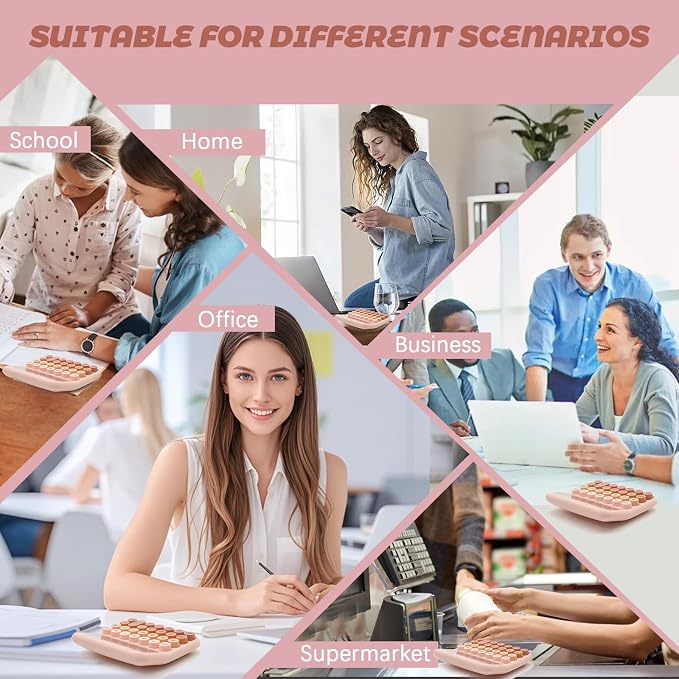 Pink Brown Calculator, Big Button Calculator with Large LCD Display | Pink Calculator for Desk , Solar Calculator Powered by 2 Modes, Pink Desk Accessories