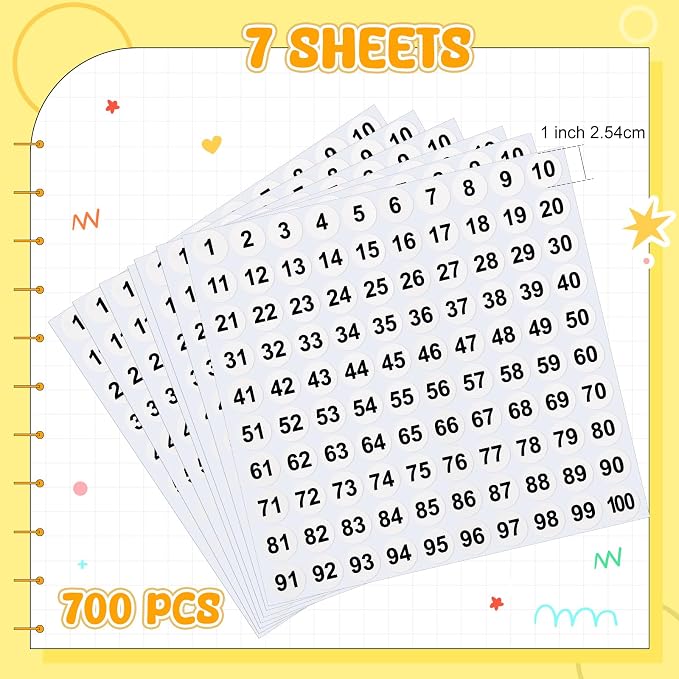 Clabby 700 Pcs Number Stickers 1-100 Consecutive 1 Inch Round,Black | Self Adhesive Vinyl Labels for Inventory, Storage Bins, Office Filing, Warehouse Management, Color Coded Organization