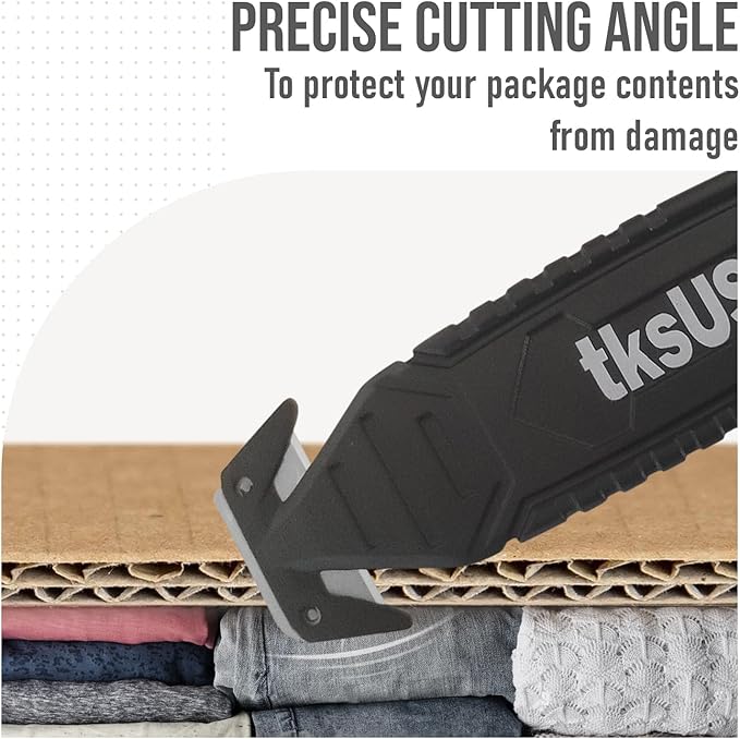 Safety Box Cutter. tksUSA here, your Cutter Stainless, Steel Package Opener. Pack Safety Knife Package Box Opener with Ergonomic Film Cutting Blade for Box, Carton, Shrink Wrap, Plastic Straps