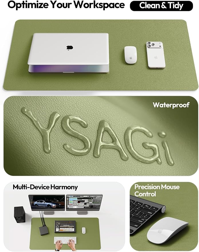 YSAGi Leather Desk Protector, Office Mat, Large Mouse Mat, Non-Slip PU Leather Blotter, Laptop Desk Mat, Waterproof Writing Pad for Office and Home(Green, 63" x 24")