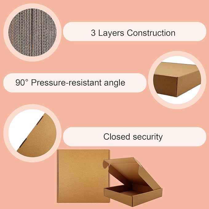 10 x 10 x 2 inch Shipping Boxes Set of 20， Brown Corrugated Cardboard Box Mailer Boxes for Packaging Small Business Shipping，Mailing Boxes Bulk for Birthday Wedding Party Book Literature Gift Giving