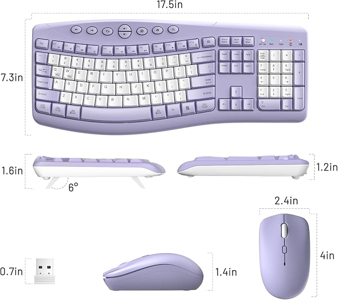 Wireless Keyboard and Mouse Combo Silent Ergonomic Curved Design for Office