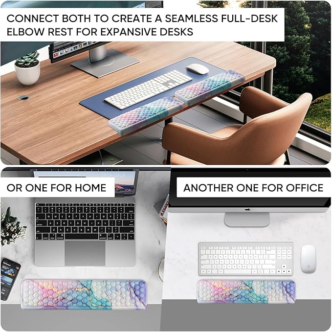 JIKIOU L-Shaped Desk Elbow Pad for Desk 2 Pack, Soft Memory Foam Elbow Support Padding with Non-Slip Base, Easy Typing Pain Relief Comfort for Office Work Gaming Marble Blue
