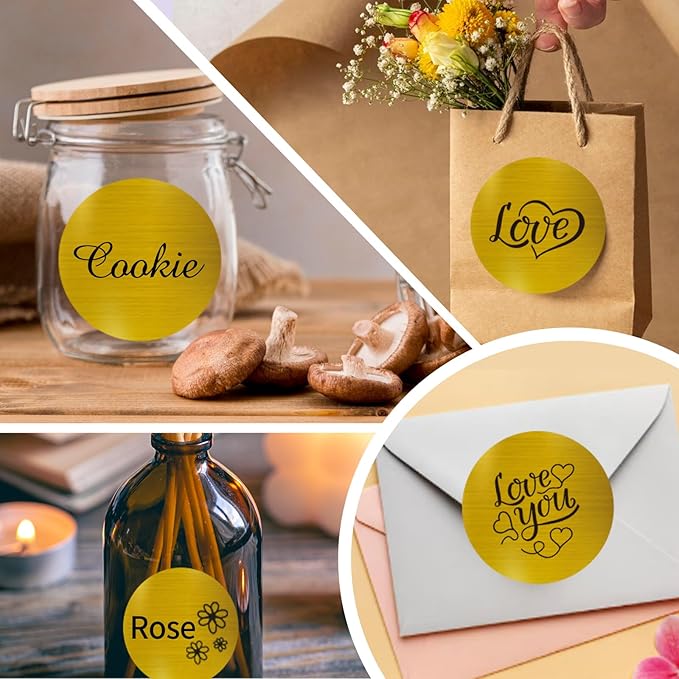 3 Inch Holographic Thermal Labels,Round Thermal Printer Labels,Waterproof Thermal Printer Stickers for DIY Logo Design,Name Tag,QR Code,Thanks Card 150 Labels/Roll (Brushed Gold)