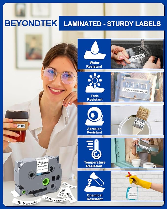 Work for Brother P Touch 3/4" Black on White TZ Tze 18mm Label Maker Tape Compatible with Brother Ptouch 18mm 0.7 Laminated White TZe-241 for PT-D400 PT-D410 PT-D600 PT-D610BT,8m 26.2ft