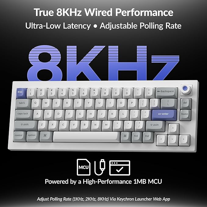 Keychron Q2 HE 8K Wired Hall Effect Gaming Keyboard with Magnetic Switches, 65% Layout, Rapid Trigger, Aluminum Body, Adjustable Actuation, Knob, RGB, Compatible with Mac/Windows/Linux – White