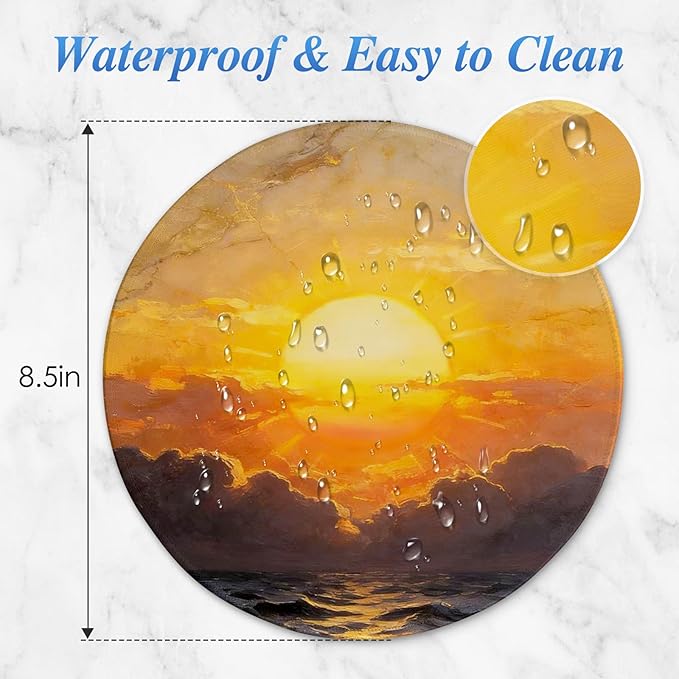 Round Mouse pad, high-end Texture, Sewn Edge Design, Anti-Slip Rubber Base. 8.6 x 8.6 inches (Ocean Sun)