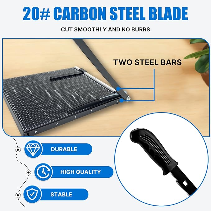 Paper Cutter,21" B3 Stack Paper Trimmer Paper Cutting Board,Heavy Duty Metal Base Paper Slicer with Safety Guard and Blade Lock,12 Sheets Capacity,Guillotine Paper Slicer Cutter for Home, Office