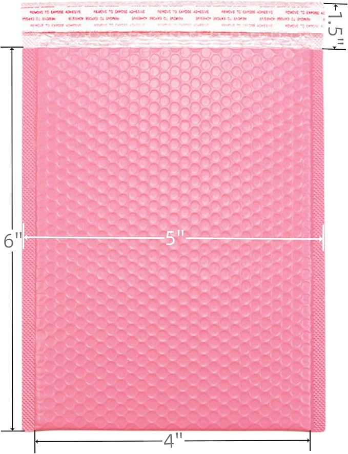 Bubble Mailers 4x6 Inch 50 Pack Small Padded Envelopes Poly Thicken Padded Self Seal Envelopes Bags (Pink)